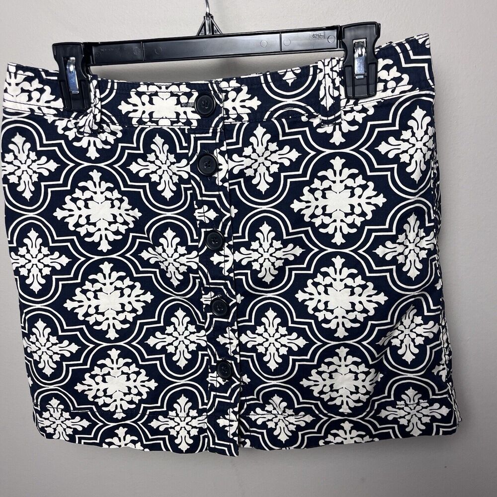 J. CREW Women Cotton Button Front Mini Skirt Multicolor Geo Blue White Size 6